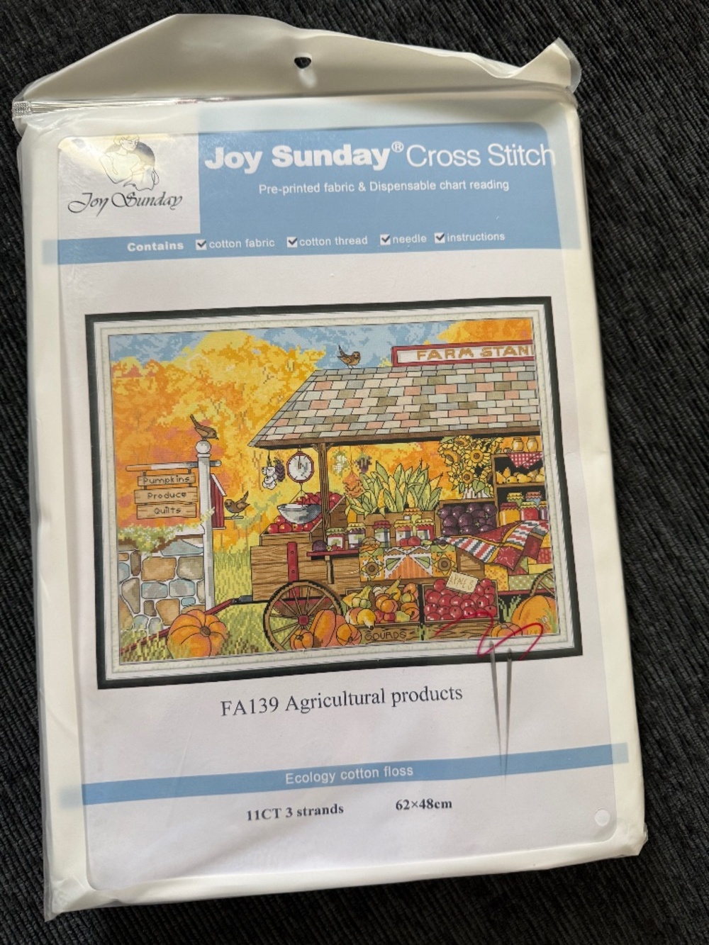 Fall Fruit Stand Joy Sunday Cross Stitch Kit 11CT Pre-Printed Aida NEW